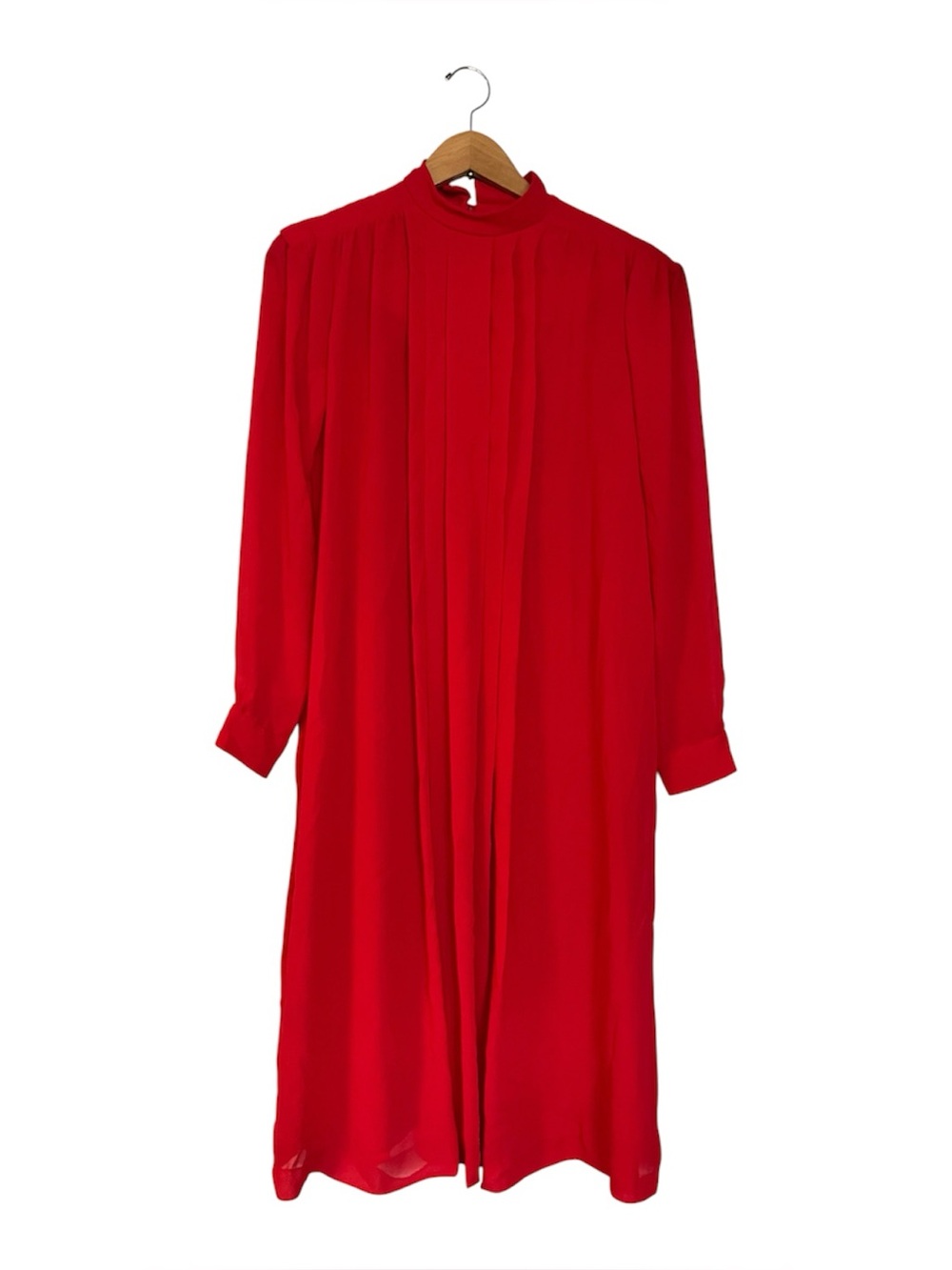 Vtg Blooming Gals Chiffon Shift Dress Long Sleeve Pleated Front Red Size 11/12